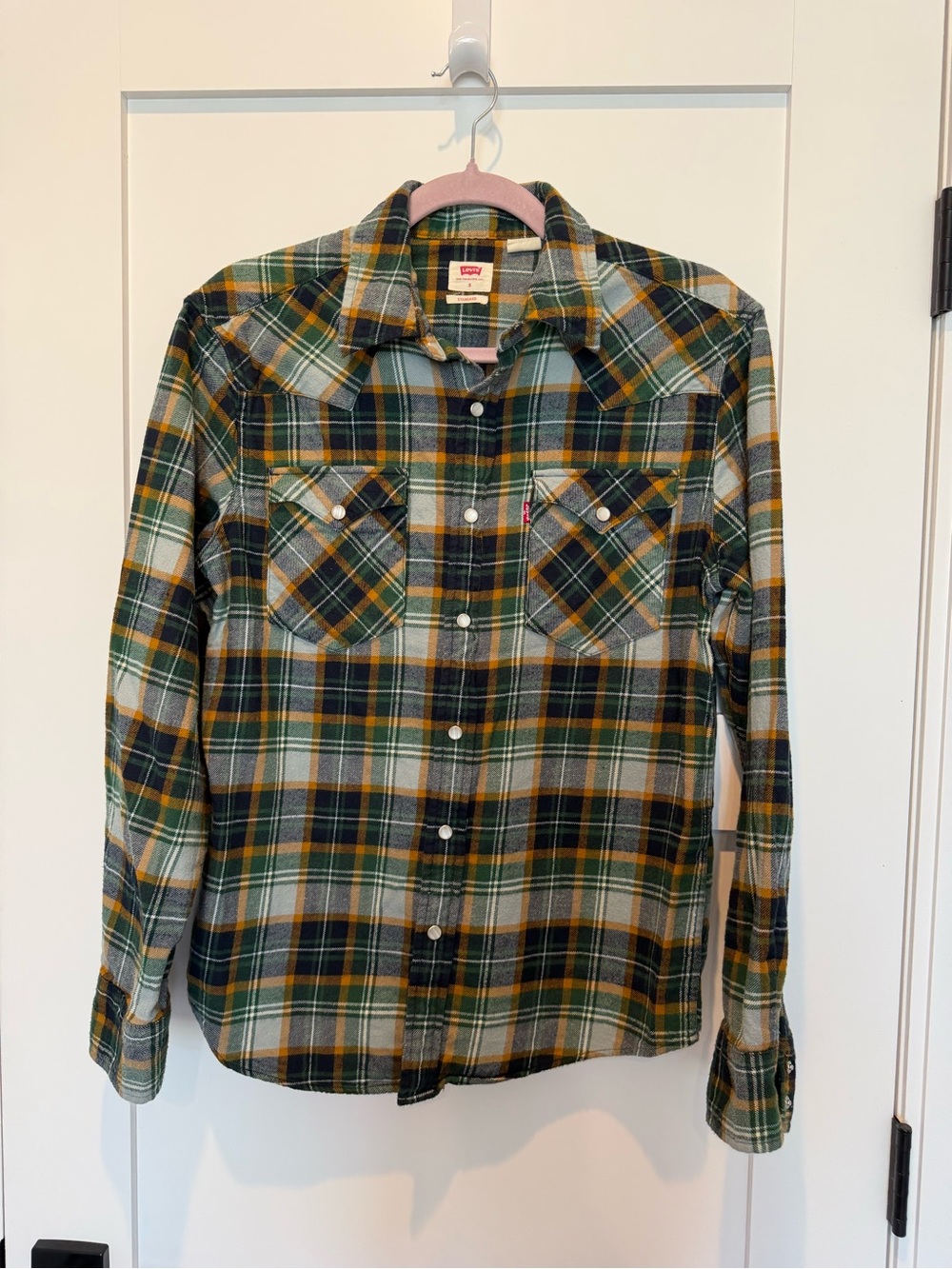 Men’s Levi's Green and Yellow Plaid Button-Down Shirt - Small